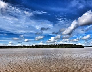 Vue au départ de l'Antea du port de Cayenne, sur le fleuve Mahuri. Il faut naviguer 30 min jusqu'à l'embouchure du fleuve pour prendre la pleine mer. © Sandrine RUITTON